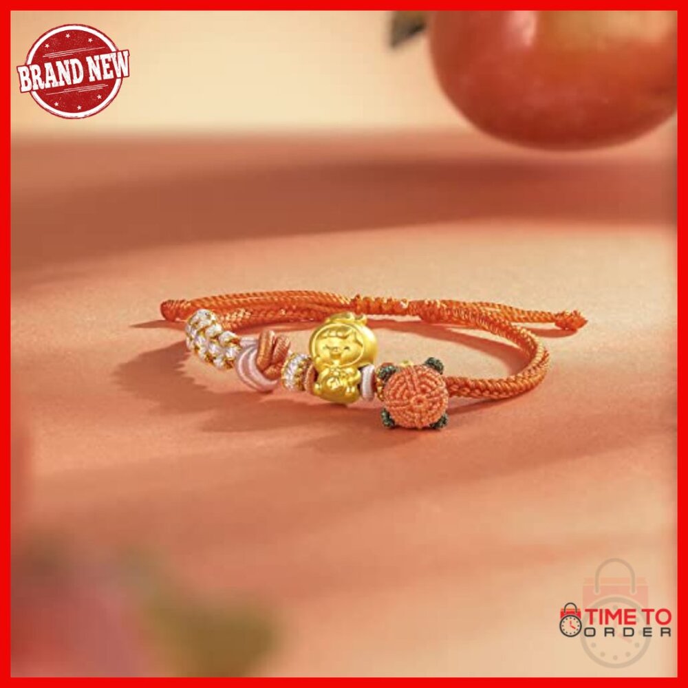 24k Solid Gold Adjustable Braided Charm Bracelet … - image 3